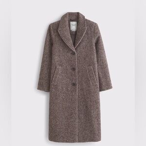Brown Herringbone Coat Wool-Blend Tailored Topcoat
